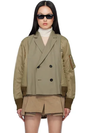 SACAI Blouson aviateur kaki en tissu de costume et en sergé de nylon