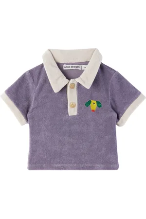 Bobo Choses Bébé | Polo mauve en tissu éponge à image Happy Dog