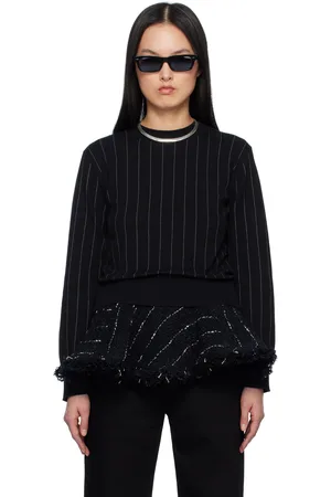 SACAI Pull noir en tweed et en tricot
