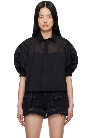 SACAI Chemise noire en sergé de nylon et en voile à torsion élevée
