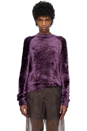 DRIES VAN NOTEN Pull mauve en tricot à poils longs