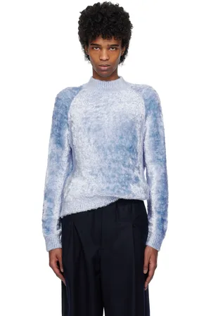 DRIES VAN NOTEN Pull bleu en tricot à poils longs