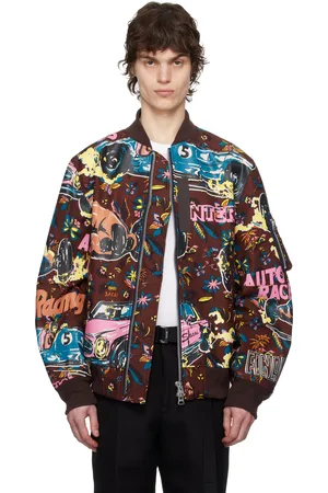 SACAI Blouson aviateur multicolore à motifs tropical et de course automobile imprimés