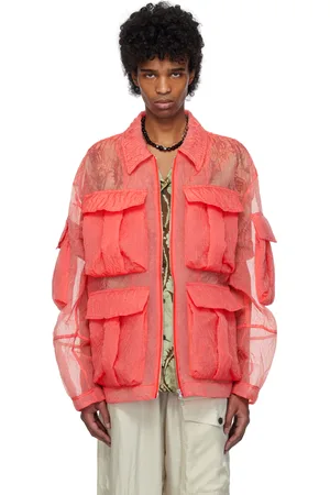 DRIES VAN NOTEN Blouson rouge en taffetas froissé