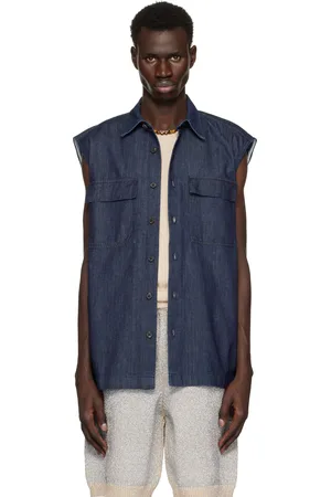 DRIES VAN NOTEN Chemise sans manches bleu marine en denim