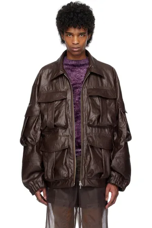DRIES VAN NOTEN Blouson brun en serge enduite