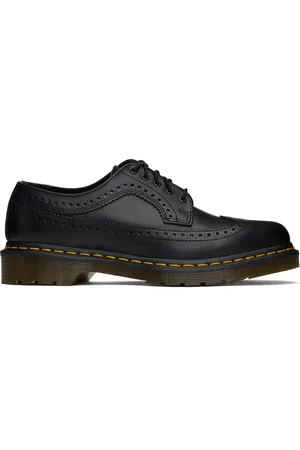 Dr. Martens Brogues 3989 noires en cuir poli à surpiqure jaune - Lost Archives