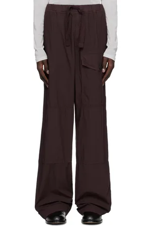 DRIES VAN NOTEN Pantalon cargo bourgogne en popeline surteinte
