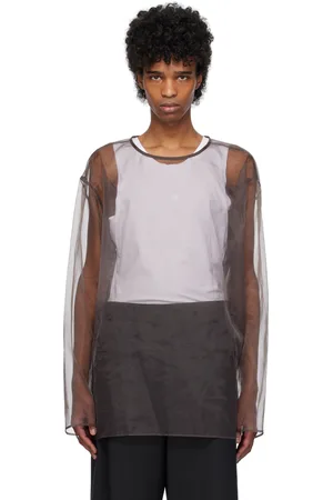 DRIES VAN NOTEN Haut brun transparent à col ras du cou