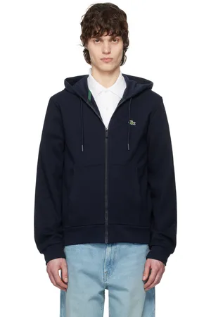 Lacoste Pull à capuche bleu marine en molleton à glissière