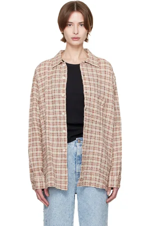 mfpen Chemise de style mécanicien brun et blanc cassé
