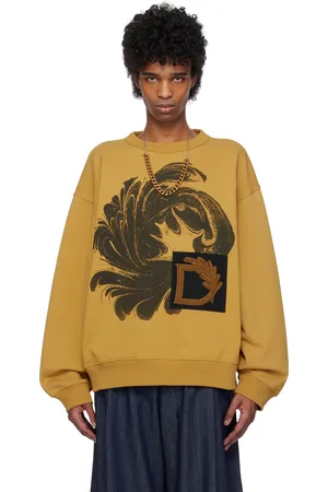 DRIES VAN NOTEN Pull molletonné jaune à appliqué graphique