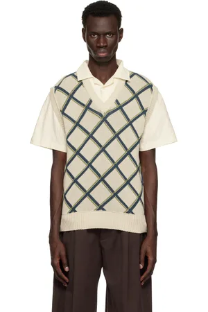 Palmes Gilet blanc cassé en tricot à motif argyle