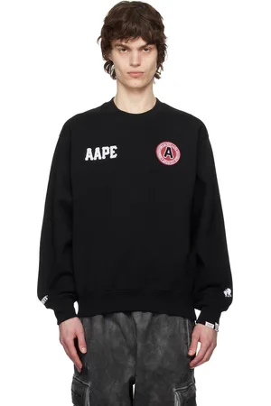 A Bathing Ape Pull molletonné noir à écussons à logo et à col ras du cou