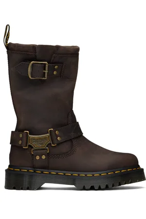 Dr. Martens Bottes motard hauteur mi-mollet Anistone brunes en cuir