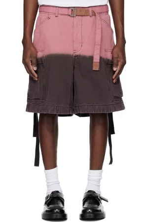 SACAI Short cargo teint en plongée gris et rose en denim