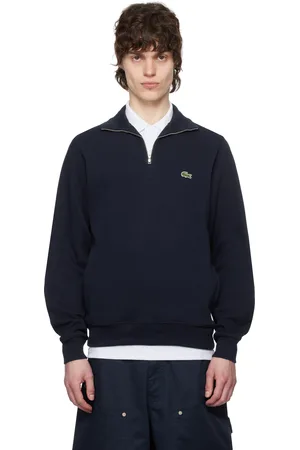 Lacoste Pull molletonné bleu marine à col montant et à demi-glissière