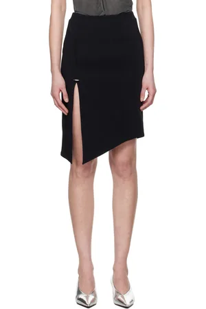 MUGLER Jupe midi asymétrique noire à fente
