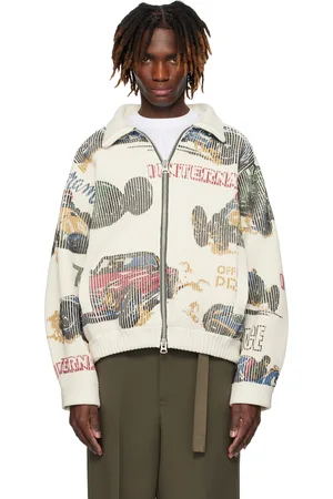 SACAI Cardigan blanc cassé en tricot à motif de course automobile imprimé