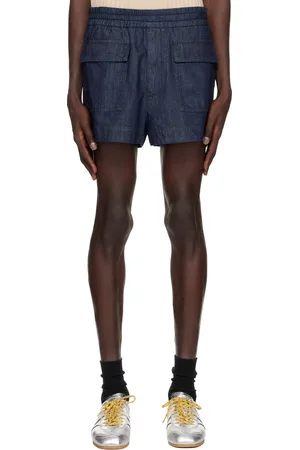 DRIES VAN NOTEN Short bleu marine en denim à cordon coulissant
