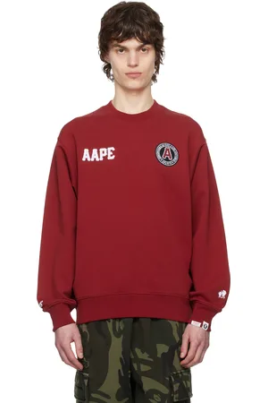A Bathing Ape Pull molletonné rouge à écussons à logo et à col ras du cou