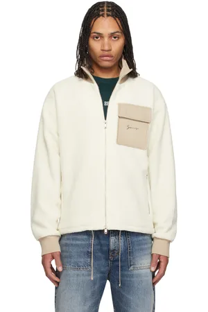 Givenchy Blouson blanc en molleton à glissière et à empiècements en cuir