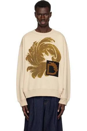 DRIES VAN NOTEN Pull molletonné beige à appliqué à logo
