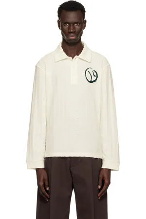 Palmes Polo de rugby blanc en tricot texturé