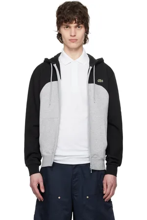 Lacoste Pull à capuche contrasté noir et gris à glissière