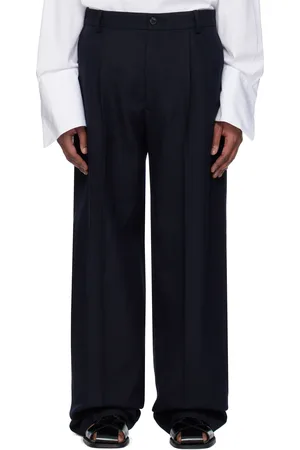 DRIES VAN NOTEN Pantalon bleu marine en serge de laine