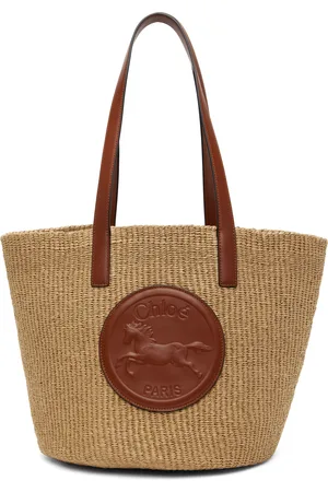 Chloé Grand cabas de style panier beige à écusson à image de cheval