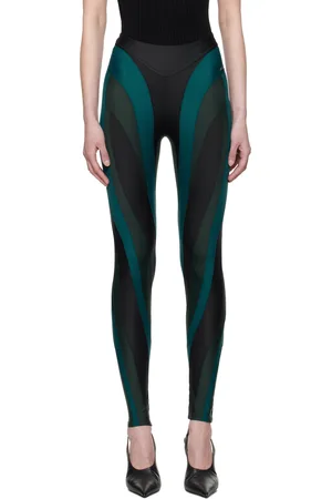 MUGLER Legging de sport noir et vert en LYCRA® exclusif à SSENSE