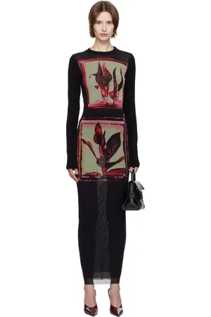 Jean Paul Gaultier Robe longue noire à images florales