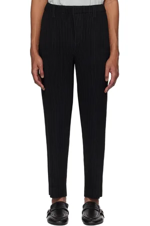 Issey Miyake Pantalon léger noir en polyester façon laine