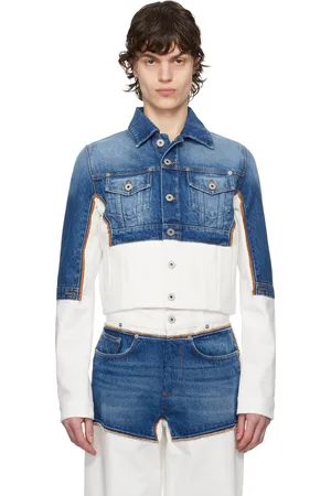 Jean Paul Gaultier Blouson bleu et blanc en denim à effet Petit grand