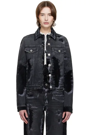 Jean Paul Gaultier Blouson noir en denim à ornements floqués