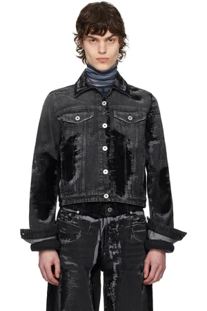 Jean Paul Gaultier Blouson noir en denim à ornements floqués