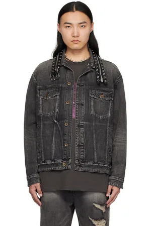We11 Done Blouson noir en denim à col à boucle à ardillon