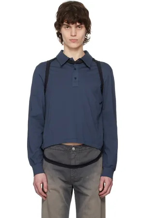 ECKHAUS LATTA Polo étagé bleu marine et noir à découpe aux épaules