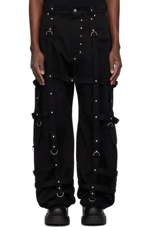 We11 Done Pantalon cargo noir à sangles