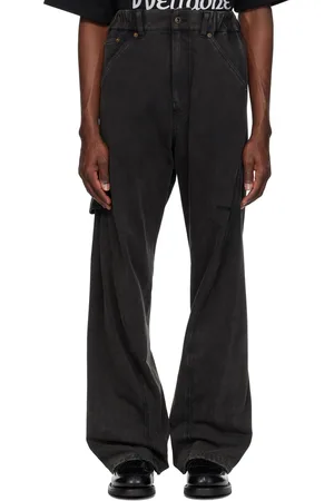 We11 Done Pantalon de travail noir à coutures extérieures torsadées