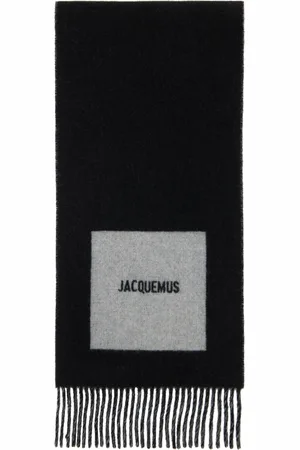 Jacquemus Écharpe noire à logos rond carré - La casa
