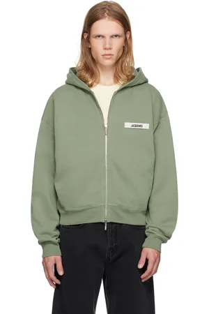 Jacquemus Pull à capuche vert à glissière et à écusson en gros-grain - La casa