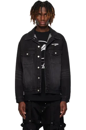 We11 Done Blouson camionneur noir en denim à logos 1506