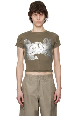 ECKHAUS LATTA Micro t-shirt taupe à coutures en relief