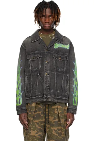 We11 Done Blouson Blaze noir en denim à logo