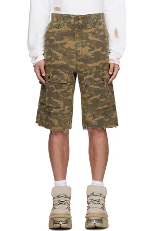 We11 Done Short kaki à motif camouflage et à effet usé