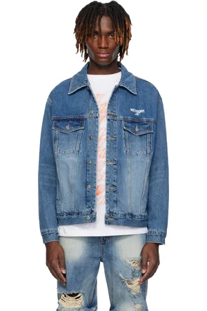 We11 Done Blouson camionneur bleu en denim à logos 1506