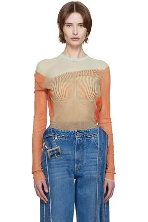 Jean Paul Gaultier Justaucorps drapé vert et orange à motif Body Morphing