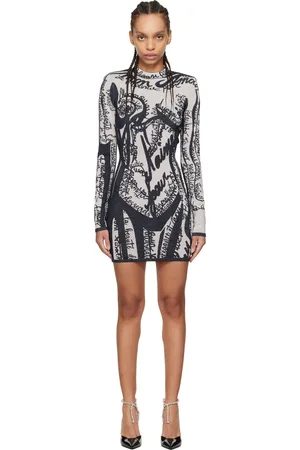 Balmain Robe courte bleu marine et blanc à motif